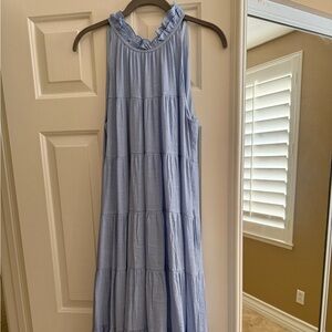 Sleeveless Blue Ruffle Dress